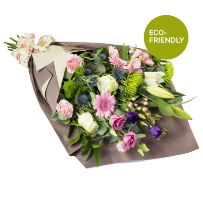 Natures Choice - This very special collection of the finest flowers is wrapped in paper and tied using natural materials. D2F's Eco range has been specially created using fully-biodegradeable or recyclable packaging. Kraft paper, raffia and biodegradeable string, as well as fully-recyclable containers.
