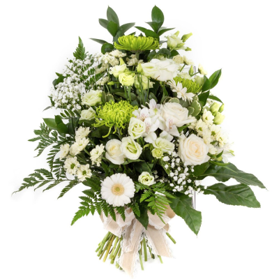 Tied Sheaf SYM-338 - This beautiful, tied sheaf is made using white and green flowers for the ideal tribute. 
