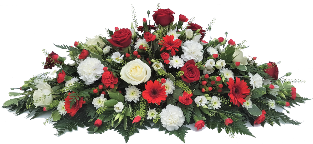 Florists Choice Red and White double ended casket spray -DE001