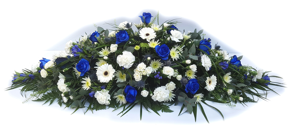 Florist Choice Blue and White Casket Spray - DE002