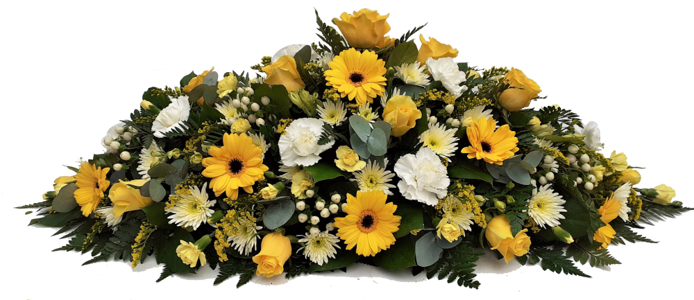 Florists Choice Yellow and White double ended casket spray- DE003