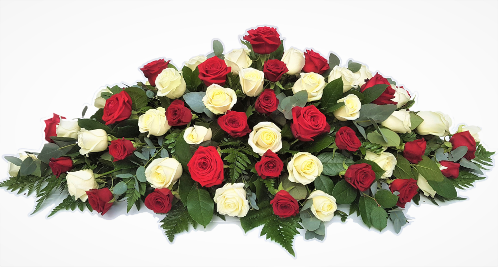 Red and White Rose Casket Spray - DE009