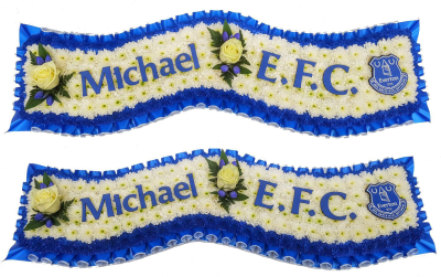 Everton Football Scarf - Double Spray Chrysanthemums are used to create this Everton blue and white Football Scarf design.