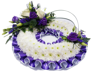 Massed Wreath - Purple - A Purple and white massed wreath by Alisons designer florist Maghull Liverpool