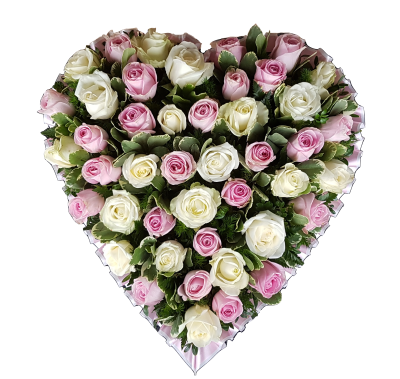 Pink and White Rose Heart - A heart-shaped base covered with a mass of white and pink large headed roses