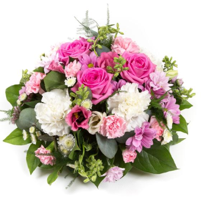 Posy Arrangement - Pink & White - A selection of cerise pinks and pastel pinks and and whites make this beautiful posy arrangement.