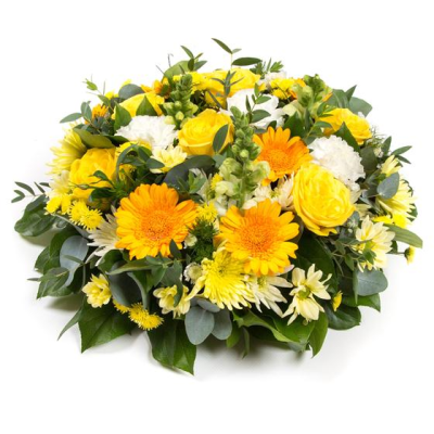 Yellow Posy Pad - A selection of golden yellows and whites make this stunning posy pad